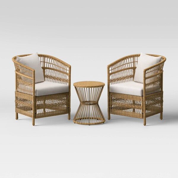 Threshold 3pc Mulberry Steel Frame Faux Rattan Outdoor Patio Small Space Chat Furniture Set Natural