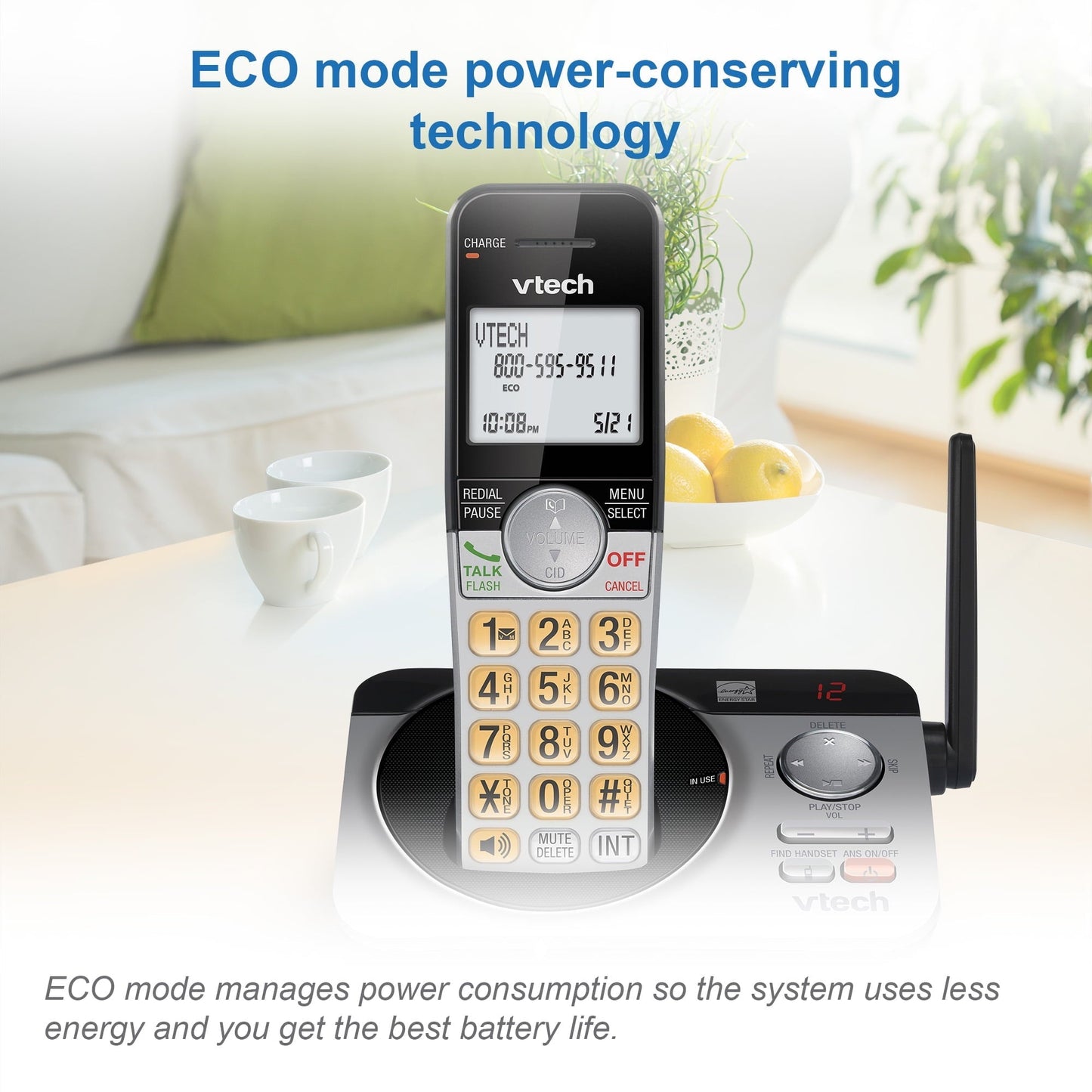 VTech CS5229-2 2 Handset Extended Range DECT 6.0 Cordless Phone with Answering System (Silver/Black)