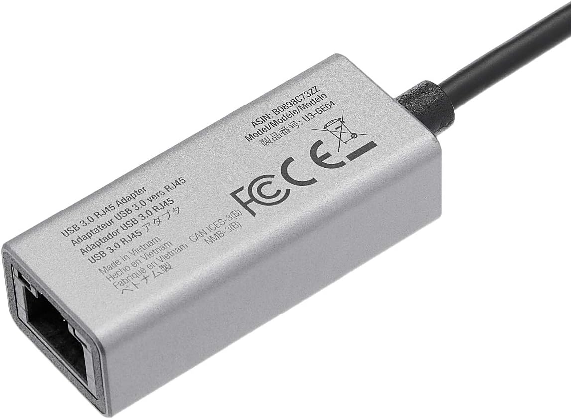 Amazon Basics Aluminum USB 3.0 Gigabit Ethernet Adapter, Gray, 1.97 X 0.83 X 0.59 Inches
