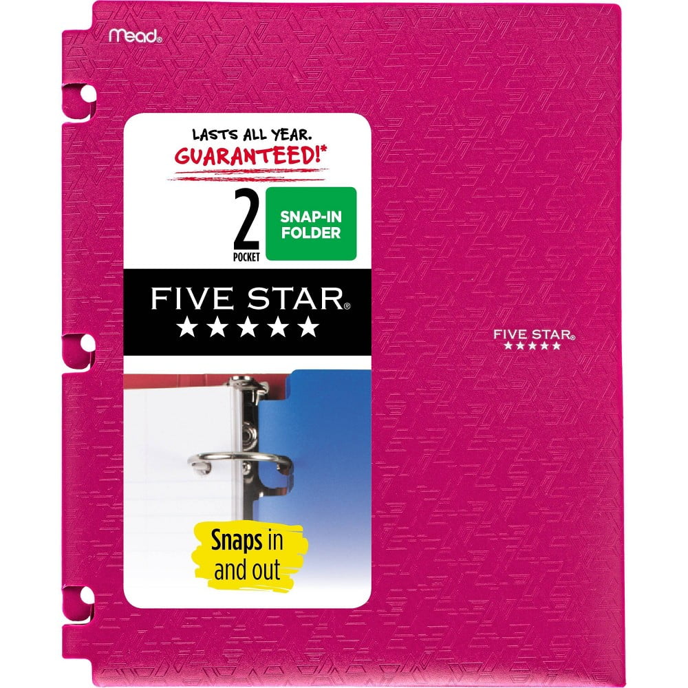 Five Star Poly Portfolio Snap In 2 Pocket Raspberry Pink