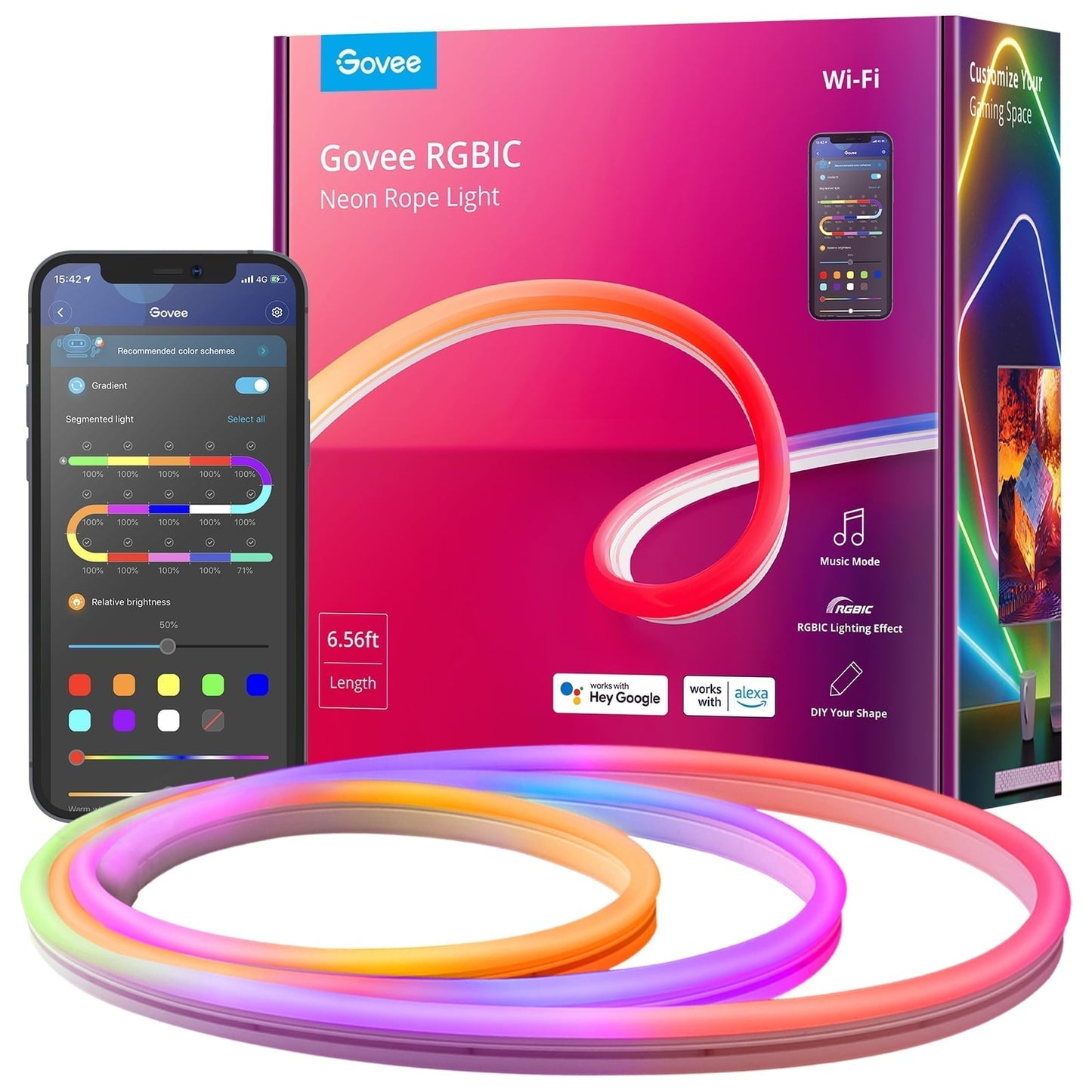 RGBIC 6.5 Ft. Smart Neon Plug-in Indoor Color Changing Wi-Fi Enabled Rope Light (1-Rope)