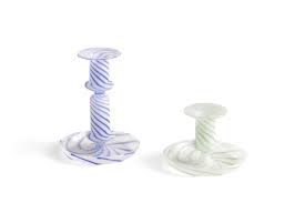 HAY Flare Candle Holder - Milky Blue Stripe, Medium