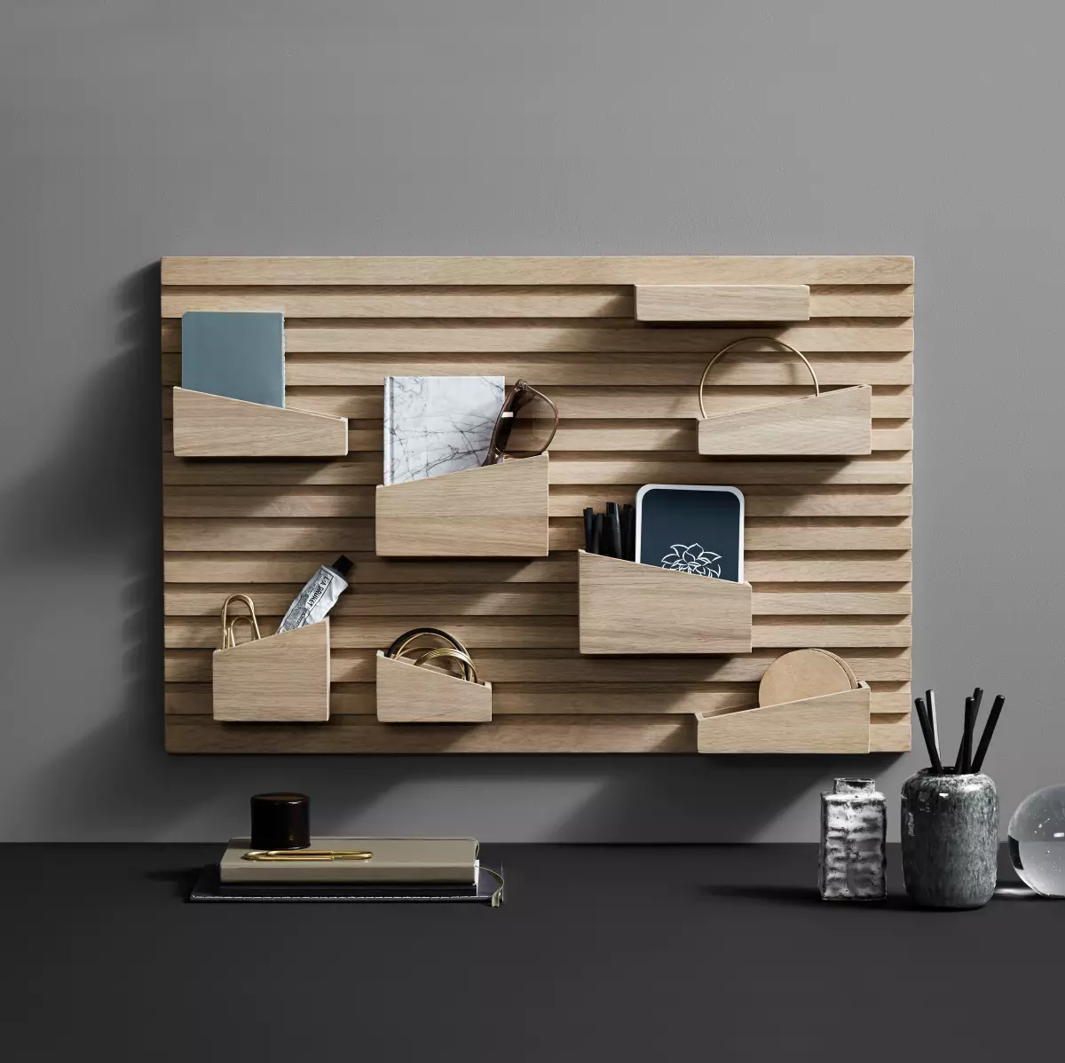 HAY Input Organizer – Solid Oak Desk Storage