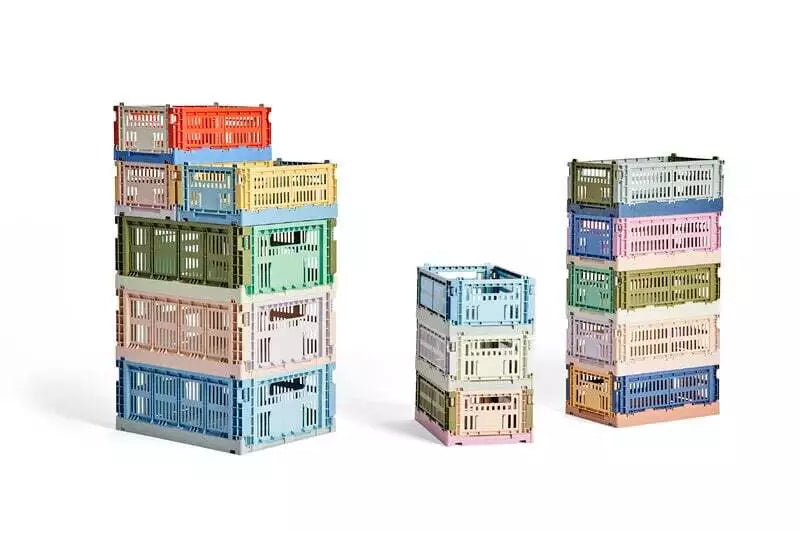 HAY Recycled Mixed Colour Crate - Small, Olive/Powder