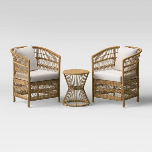 Threshold 3pc Mulberry Steel Frame Faux Rattan Outdoor Patio Small Space Chat Furniture Set Natural