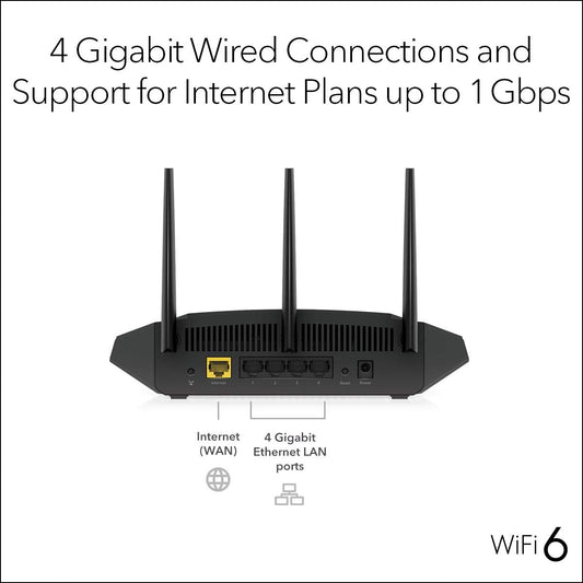 NETGEAR 4-Stream WiFi 6 Router (R6700AX) ? AX1800 Wireless Speed (up to 1.8 Gbps) | 1 500 Sq. Ft. Coverage