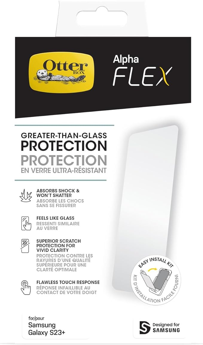 OtterBox Alpha Flex Antimicrobial Blue Light Screen Protector for Galaxy S23+, Flawless Touch Response, Fingerprint Resistant, Precision Fit, Vibrant