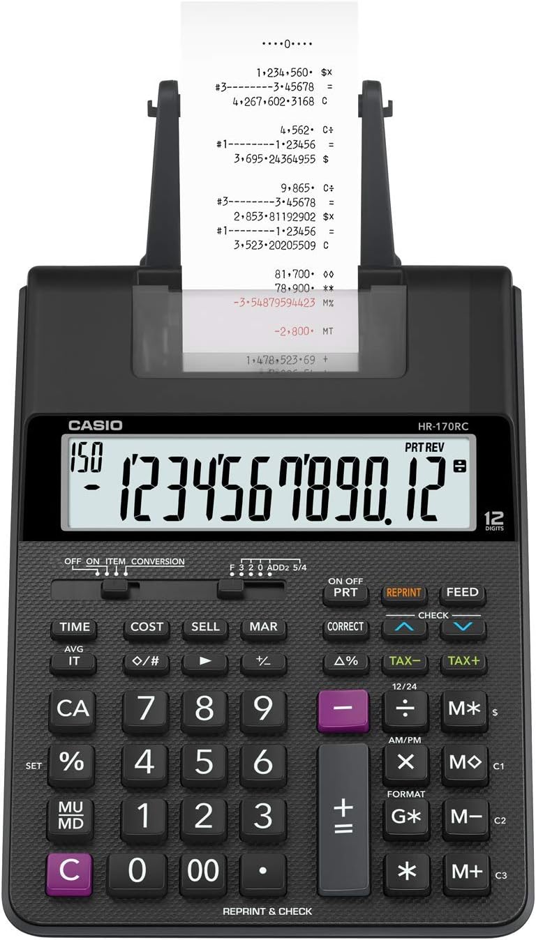 Casio HR-170RC Printing Calculator 2-Color 12-Digit Display Black