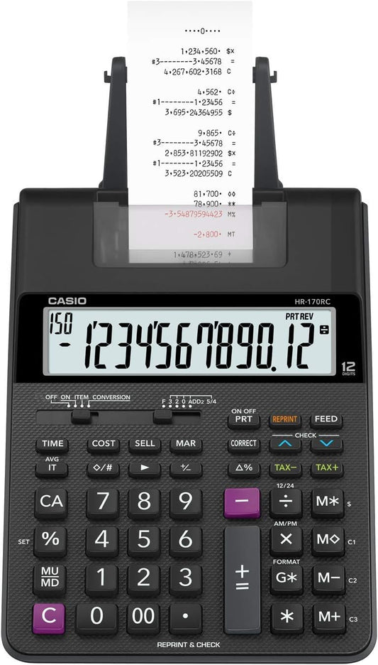 Casio HR-170RC Printing Calculator 2-Color 12-Digit Display Black