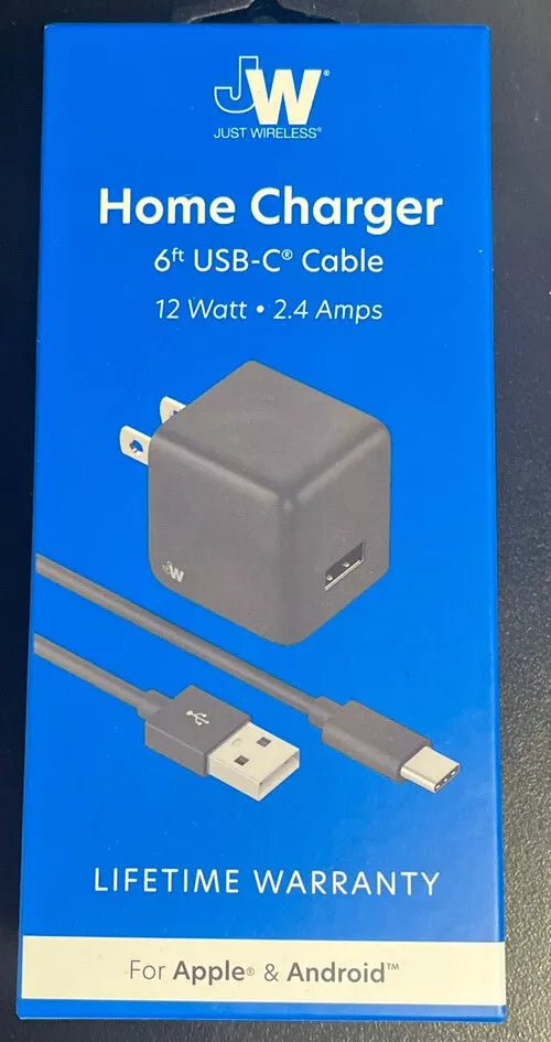 JW Just Wireless 2.4A/12W USB-C Home Charger with 6ft Cable Contents Verified