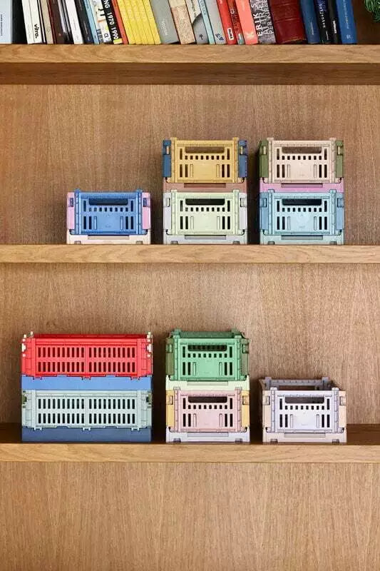 HAY Recycled Mixed Colour Crate - Small, Olive/Powder