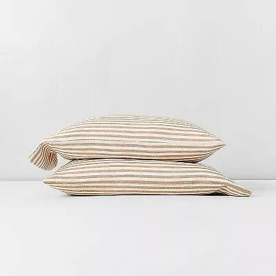 King Linen Blend Pillowcase Set Brown Stripe - Casaluna
